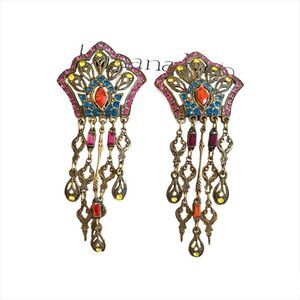 Vtg Banana Bob colorful Spanish moorish theme chandelier earrings clip backs
